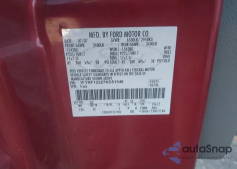 2007 Ford F-150 Stx/Xl/Xlt из США, поврежденный, VIN 1FTRF12227KD51548